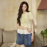 [予約販売/6月上旬入庫予定] [GISELLE着用] WOMEN'S LILY WAPPEN ROUND NECK SHORT SLEEVE CARDIGAN