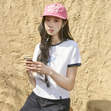 [予約販売/6月上旬入庫予定] [GISELLE着用] WOMEN'S RINGER GRAPHIC CROP SHORT SLEEVE T-SHIRT