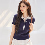 [GISELLE着用] WOMEN'S RIBBON COLLAR SHORT SLEEVE KNIT