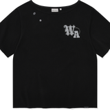 [予約販売/7月上旬入庫予定] WOMEN'S GRAPHIC BUTTON OFF-SHOULDER SHORT SLEEVE T-SHIRT BLACK