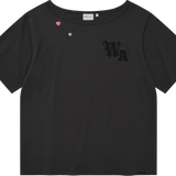 [予約販売/7月上旬入庫予定] WOMEN'S GRAPHIC BUTTON OFF-SHOULDER SHORT SLEEVE T-SHIRT CHARCOAL