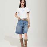 WOMEN'S RINGER GRAPHIC CROP SHORT SLEEVE T-SHIRT