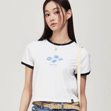 WOMEN'S RINGER GRAPHIC CROP SHORT SLEEVE T-SHIRT