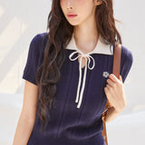 [GISELLE着用] WOMEN'S RIBBON COLLAR SHORT SLEEVE KNIT