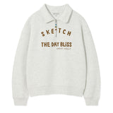 WOMEN'S LETTERING ARTWORK SEMI-OVER FIT COLLAR HALF-ZIP-UP