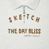 WOMEN'S LETTERING ARTWORK SEMI-OVER FIT COLLAR HALF-ZIP-UP