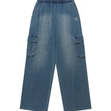 WOMEN'S JERSEY DENIM WASHED SEMI-WIDE CARGO PANTS
