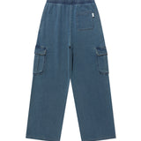 WOMEN'S JERSEY DENIM WASHED SEMI-WIDE CARGO PANTS
