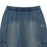 WOMEN'S JERSEY DENIM WASHED SEMI-WIDE CARGO PANTS