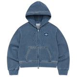[26SS] WOMEN'S DENIM WASHED CROP HOODED ZIP-UP