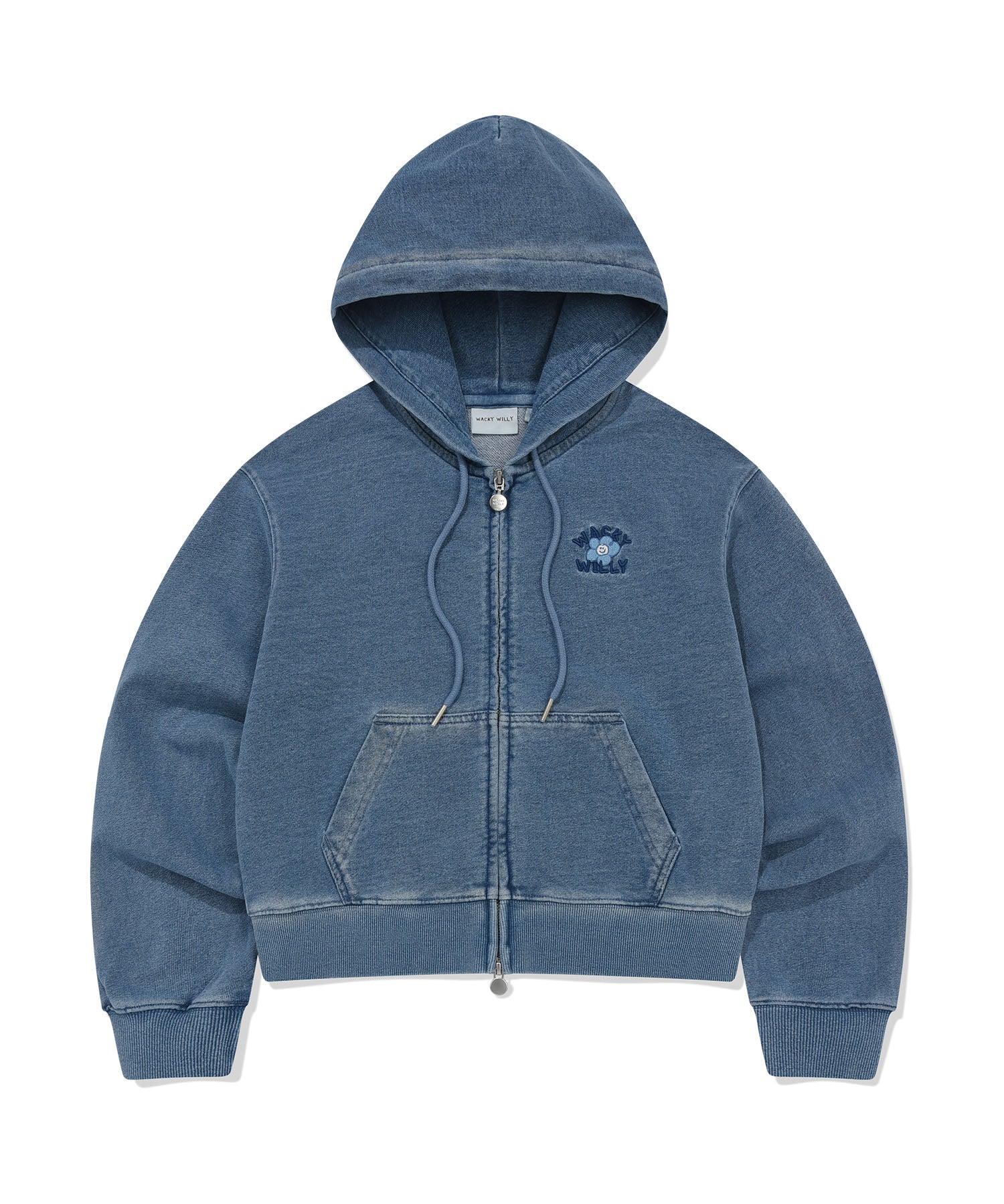 [26SS] WOMEN'S DENIM WASHED CROP HOODED ZIP-UP