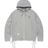 WOMEN'S CHECK SEERSUCKER HOODED SHIRT JUMPER