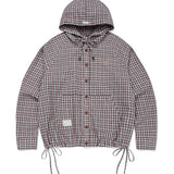 WOMEN'S CHECK SEERSUCKER HOODED SHIRT JUMPER