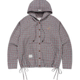 WOMEN'S CHECK SEERSUCKER HOODED SHIRT JUMPER