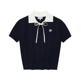 WOMEN'S RIBBON COLLAR SHORT SLEEVE KNIT