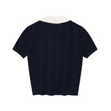 WOMEN'S RIBBON COLLAR SHORT SLEEVE KNIT