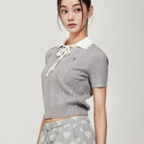 WOMEN'S RIBBON COLLAR SHORT SLEEVE KNIT
