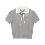 WOMEN'S RIBBON COLLAR SHORT SLEEVE KNIT