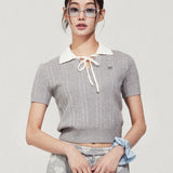 WOMEN'S RIBBON COLLAR SHORT SLEEVE KNIT