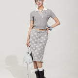 WOMEN'S RIBBON COLLAR SHORT SLEEVE KNIT