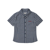 WOMEN'S ROUND COLLAR CHECK SHORT-SLEEVED SHIRT