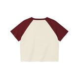 WOMEN'S GRAPHIC COLOR BLOCK RAGLAN CROP SHORT SLEEVE T-SHIRT