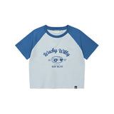 WOMEN'S GRAPHIC COLOR BLOCK RAGLAN CROP SHORT SLEEVE T-SHIRT