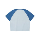 WOMEN'S GRAPHIC COLOR BLOCK RAGLAN CROP SHORT SLEEVE T-SHIRT
