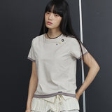 [予約販売/7月上旬入庫予定] WOMEN'S LAYERED BUTTON SHORT SLEEVE T-SHIRT BEIGE