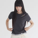 [予約販売/7月上旬入庫予定] WOMEN'S LAYERED BUTTON SHORT SLEEVE T-SHIRT CHARCOAL