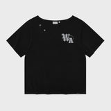 [予約販売/7月上旬入庫予定] WOMEN'S GRAPHIC BUTTON OFF-SHOULDER SHORT SLEEVE T-SHIRT BLACK