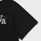 [予約販売/7月上旬入庫予定] WOMEN'S GRAPHIC BUTTON OFF-SHOULDER SHORT SLEEVE T-SHIRT BLACK