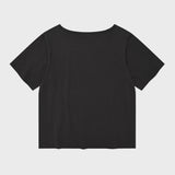 [予約販売/7月上旬入庫予定] WOMEN'S GRAPHIC BUTTON OFF-SHOULDER SHORT SLEEVE T-SHIRT CHARCOAL