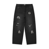 【予約｜10月上旬発送】DISTRESSED PATCH DENIM PANTS - BLACK