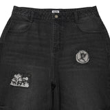 【予約｜10月上旬発送】DISTRESSED PATCH DENIM PANTS - BLACK