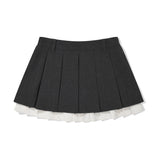 【予約｜10月中旬発送】 MINI PLEATED SKIRT - CHECK/SOLID-GRAY